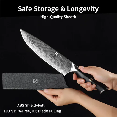 Miniatura 9 de Cuchillo de chef, cuchillo de damasco de 8 pulgadas, cuchillo de cocina de acero inoxidable de alto carbono de 67 capas, cuchillos de corte afilados