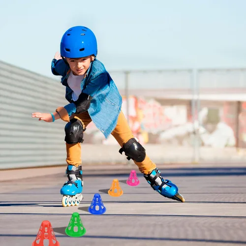 Miniatura 5 de PATIKIL Conos de agilidad, paquete de 25 marcadores deportivos de entrenamiento con agujeros cuadrados para fútbol, patinaje sobre ruedas