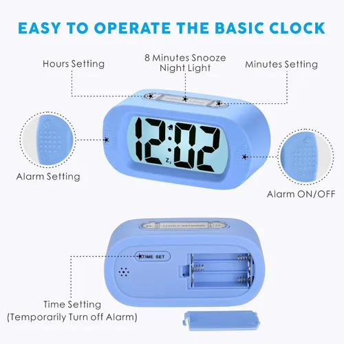 Miniatura 5 de Plumeet Reloj Despertador para Niños LCD Digital Grande Relojes Despertadores de Viaje con Repetición y Luz Nocturna - Sonido Ascendente