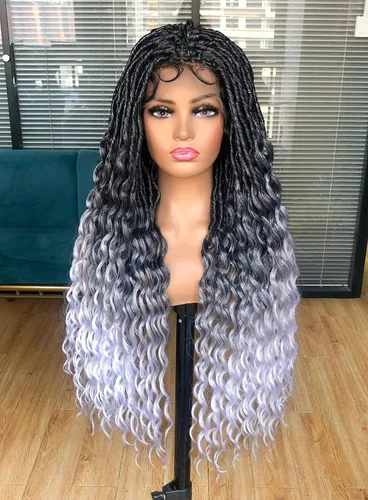 Miniatura 9 de Pelucas trenzadas de encaje completo negro para mujeres negras, pelucas de ganchillo de imitación de diosa con cabello de bebé, suave sin nudos