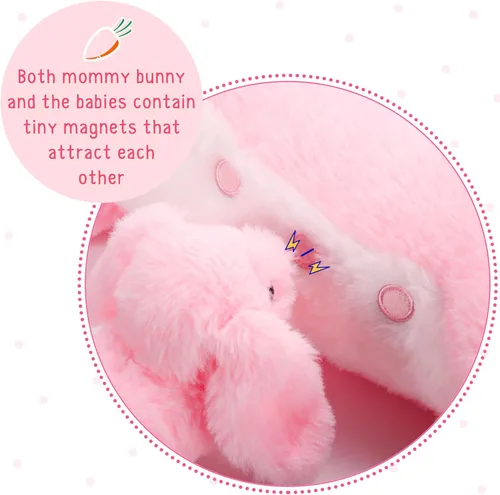 Miniatura 4 de Libima 5 juguetes de peluche de conejo de enfermería, color rosa de 15 pulgadas, suave, con 4 conejos magnéticos para bebé, conejito de peluche