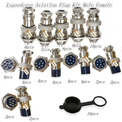 Miniatura 2 de Lsgoodcare Kit de surtido de 48 piezas, conector de cable de aviación macho hembra de 6 pines, 7 pines, 8 pines, 9 pines, 10 pines, rosca de 16 mm