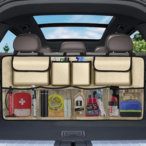 Miniatura 13 de Organizador y almacenamiento para maletero de automóvil, accesorios de almacenamiento colgantes para asiento trasero de gran capacidad, organizador