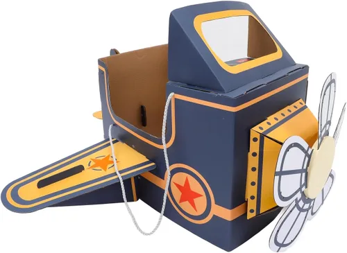 Avión de cartón portátil para niños: disfraz de avión para niños, avión de papel DIY con ventilador giratorio, coche de cartón, divertido juego al
