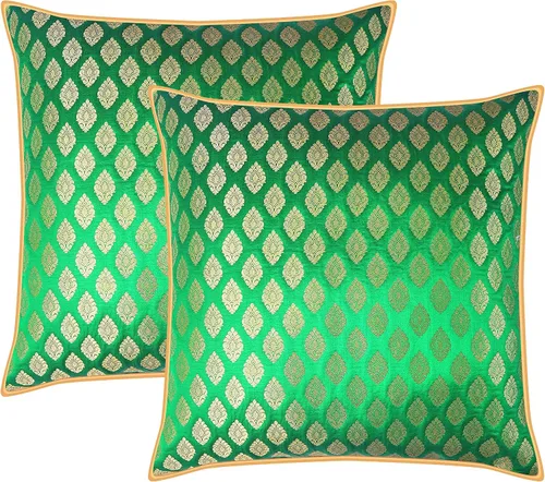 Miniatura 11 de AVKA Studio Fundas de almohada de damasco – Paquete de 2 almohadas decorativas de brocado de seda sintética – Beige dorado 20 x 20 pulgadas – Funda