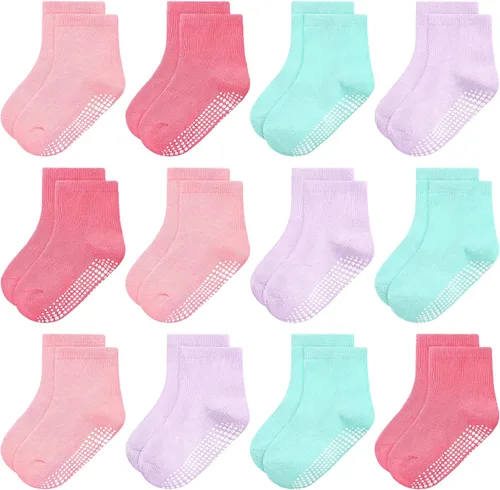 Miniatura 9 de GRPSKCOS Calcetines Antideslizantes para Bebés 12 Pares Calcetines Antideslizantes para Niños Pequeños de 0-7 Años Infantes Niños Pequeños Niños