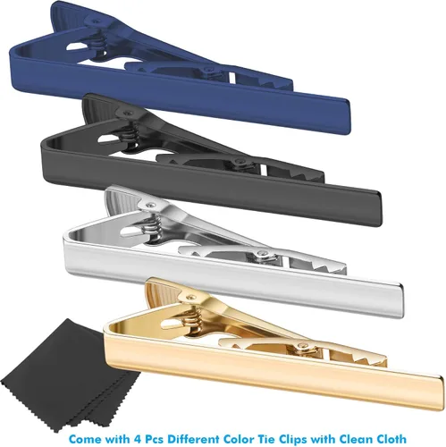 Miniatura 2 de Selizo 4 clips de corbata para hombre, Plata