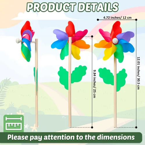 Miniatura 2 de 80 molinillos de flores arcoíris de 9.84 pulgadas, molinos de viento coloridos de plástico, molinillos de jardín, molinillos de viento de flores