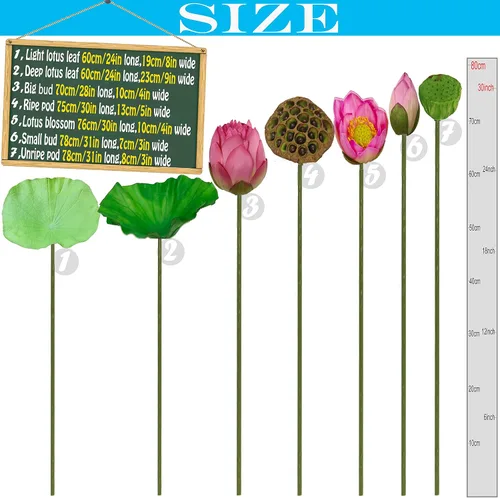 Miniatura 2 de Flores de loto artificiales, de 24 a 31 pulgadas, 7 tallos de plantas de loto, incluyendo flor de loto, brotes de loto, vainas de loto, hojas