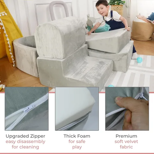 Miniatura 5 de Bloques de escalada de espuma para niños pequeños, juego suave de interior para bebés, funda de terciopelo y espuma viscoelástica de alta densidad