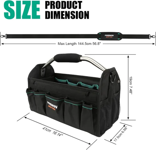 Miniatura 4 de Prowin Organizador de herramientas multibolsillo de 16 pulgadas con parte inferior impermeable de plástico, plegable, resistente, bolsa
