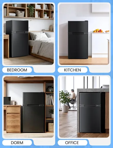 Miniatura 8 de COWSAR - Mini refrigerador compacto de 2.5 pies cúbicos con congelador, puerta doble reversible con 2 estantes extraíbles, refrigerador de bebidas