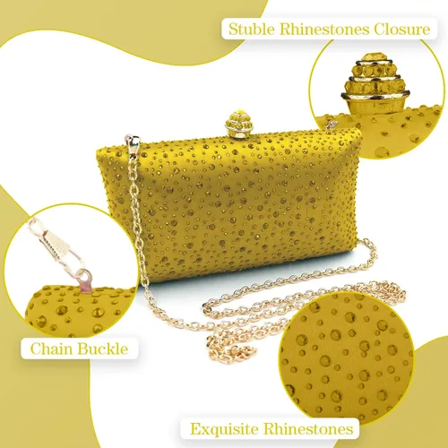 Miniatura 12 de Simcat Bolso de mano de noche con diamantes de imitación para mujer, bolso de fiesta de graduación, boda, novia, fiesta, bolsa de mano con cadena