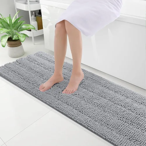 Miniatura 49 de Grandaily Alfombras de baño de felpilla a rayas de 24 x 16 pulgadas, extra gruesas y suaves, absorbentes, parte trasera de goma, alfombra de ducha
