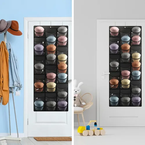 Miniatura 7 de Fixwal Organizador de sombreros para gorras de béisbol, 27 bolsillos sobre la puerta, estante para almacenamiento de pared de armario, colgador