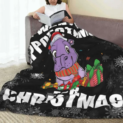 Miniatura 7 de Manta navideña de hipopótamo para sofá y cama, forro polar de 60 x 80 pulgadas