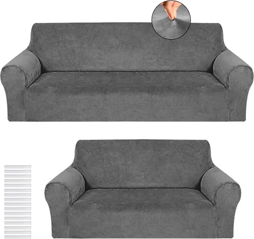 Miniatura 16 de Peryiter Juego de 2 fundas para sofá de dos plazas Fundas para muebles para sala de estar para sofá, sillón, ajuste elástico, a prueba de arrugas