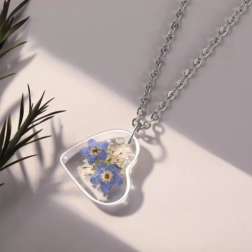 Miniatura 8 de Forget-Me-Not and Queen Anne's Lace Pressed Wildflower Necklace Birth Month Real Flower Necklace Gold/Silver Pressed Flower Jewelry