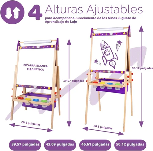Miniatura 3 de Joyooss Caballete de Arte para Niños, Caballete para Niños Pequeños, Caballete de Madera Ajustable de Pie para Niños Pequeños, Pizarra Blanca