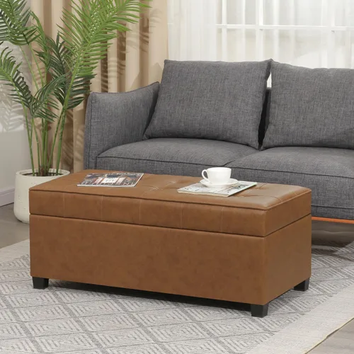 Miniatura 7 de Homebeez Banco otomano de piel sintética de 40 pulgadas, banco tapizado con almacenamiento para sala de estar, dormitorio, entrada