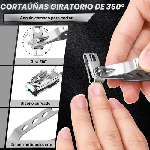 Miniatura 5 de Cortauñas para adultos mayores de uñas gruesas, Aucurwen cortauñas de alta resistencia para uñas gruesas de adultos con mango largo, juego de Negro