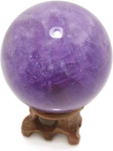 Polar Jade Esfera de cristal de amatista con soporte de 1.969 in de diámetro, bolas de piedra protectora raras para decoración, curación,