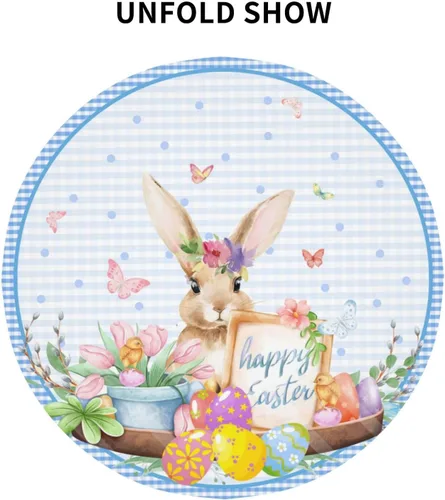 Miniatura 4 de Mantel redondo de Pascua de 60 pulgadas, lavable, mantel de conejo de Pascua, fiestas en el hogar, fiestas, cenas, fiestas, comedor, decoración