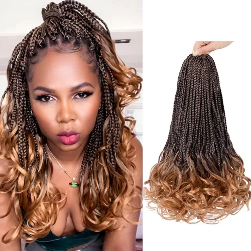 Miniatura 50 de Trenzas de ganchillo rizadas francesas de 22 pulgadas, 8 paquetes, trenzas de caja diosa grises para mujeres, de ganchillo pre-trenzadas con Trenzas