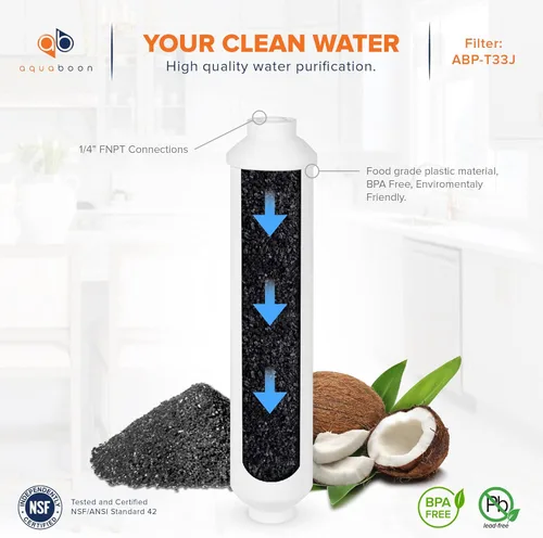 Miniatura 2 de Aquaboon Filtro de carbono en línea T33 - Filtro de agua en línea de 1/4 para refrigerador T33 en línea Ro Post/Cartucho de filtro de agua de pulido