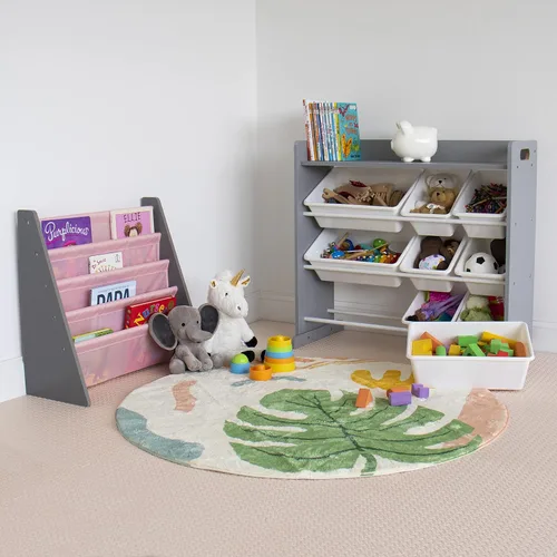 Miniatura 2 de Humble Crew Organizador de almacenamiento de juguetes con estante superior y 9 contenedores extraíbles, gris/blanco, estantería para niños pequeños