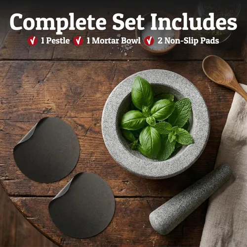 Miniatura 5 de Priority Chef Juego de mortero y mortero de granito natural extra grande de servicio pesado, 4 tazas, tallado a mano, haz guacamole fresco, salsa