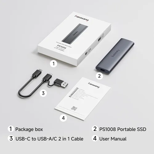 Miniatura 9 de fanxiang SSD externo de 500 GB, unidad de estado sólido portátil SSD, 1000 MB/s, USB 3.2 Gen2 tipo C, aleación de aluminio, disco duro externo