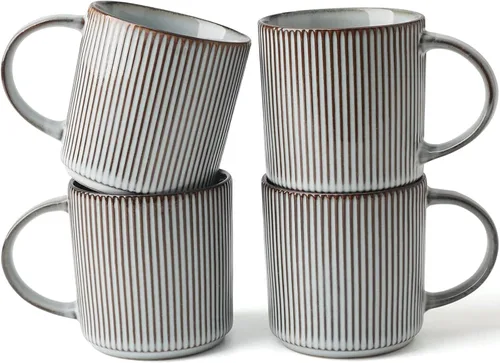 Miniatura 32 de Juego de Tazas de Café Famiware para 6, Tazas de 12 oz con Asa para Café, Té, Cacao, Leche - Juego de Vajilla de Cerámica y Gres, Blanco Mate Blanco