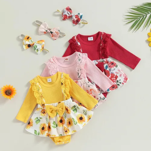 Miniatura 2 de Mubineo Ropa de primavera y otoño para bebé niña, traje de manga larga con encaje floral
