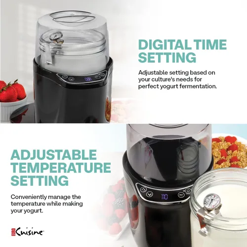 Miniatura 2 de Euro Cuisine YM360 Máquina para Hacer Yogur con control de tiempo y temperatura ajustable, tarro de vidrio de 2 cuartos de galón, termómetro GRATIS