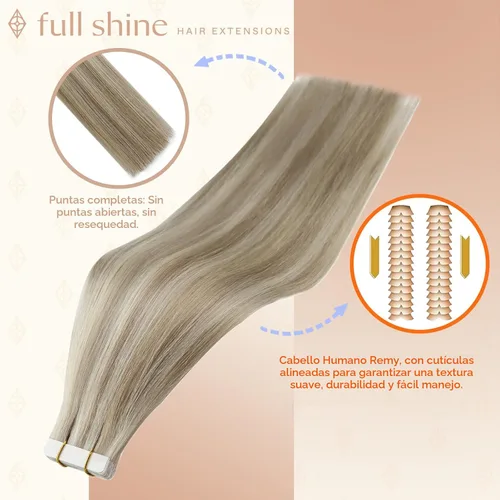 Miniatura 2 de Full Shine - Extensiones de cabello humano con cinta adhesiva, 18 pulgadas, extensiones de cabello rubio ceniza, extensiones de cabello humano real