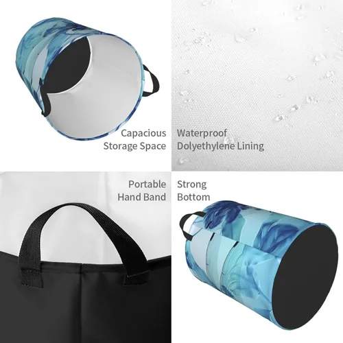 Miniatura 4 de Cesta circular con estampado de libélula azul artística impermeable, cesta organizadora de almacenamiento con asas para ropa, juguetes, pequeña