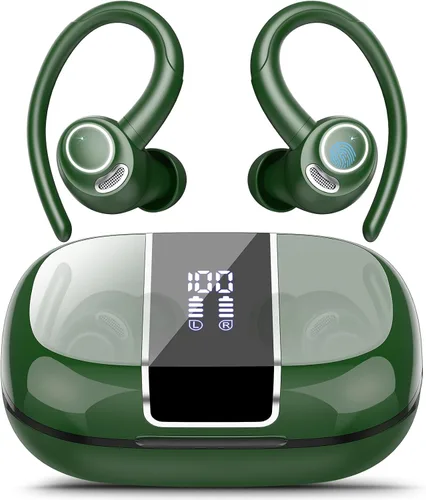 Miniatura 10 de Auriculares inalámbricos Bluetooth 5.3 deportivos, auriculares 48H con micrófono ENC, auriculares estéreo Bluetooth de graves profundos con ganchos