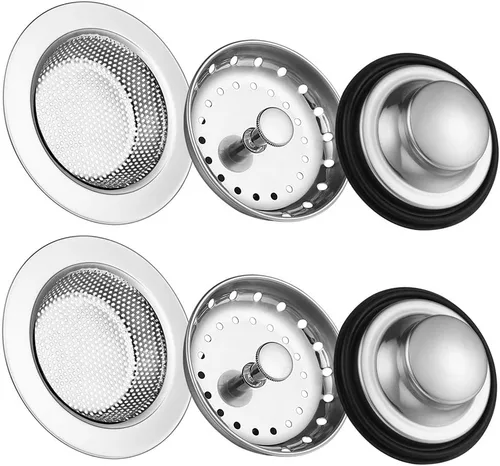 Miniatura 8 de Colador de drenaje para fregadero de cocina, paquete de 3 tapones de acero inoxidable, cesta de drenaje antiobstrucción para fregadero de cocina