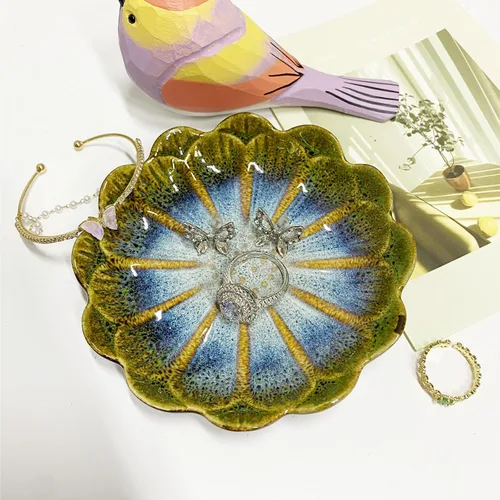 Miniatura 4 de Plato de cerámica para anillos de joyería, organizador de joyas, decoración del hogar, regalo de boda (verde brillante)