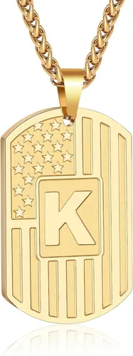 Miniatura 70 de Bellino Regalos de graduación – Collar con letra inicial de la A a la Z para hombres, niños, adolescentes, acero inoxidable, bandera estadounidense