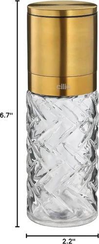 Miniatura 4 de Cilio Cristallo - Molinillo de sal o pimienta de vidrio y acero inoxidable, dorado, 2 x 6.7 pulgadas de alto, molinillo de sal y pimienta de vidrio