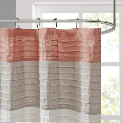 Miniatura 3 de Madison Park Amherst Cortina de ducha para baño de seda sintética, con diseño a rayas, moderna, cortinas de baño de microfibra, 72x72 pulgadas, coral