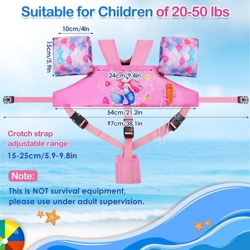Miniatura 4 de Moko Banda de natación para niños de 20-30-50 libras, bonito chaleco de natación de dibujos animados para niños pequeños, flotadores de piscina