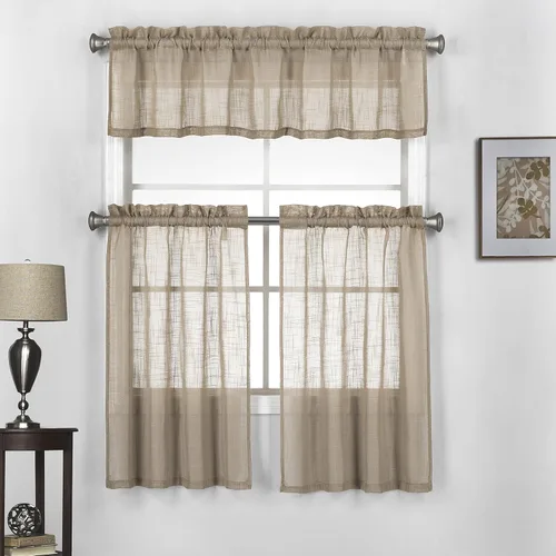 Miniatura 16 de Juego de 3 cortinas de lino con textura para ventana de cocina y cafetería, 24 pulgadas de largo, color negro