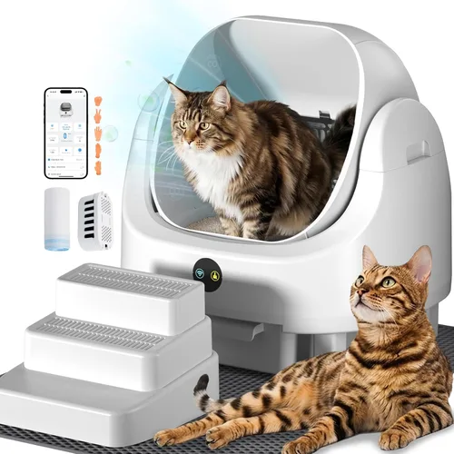 Miniatura 15 de Caja de arena autolimpiante, caja de arena automática para gatos de 76 litros con control de aplicación, bajo ruido, protección de seguridad, bolsas
