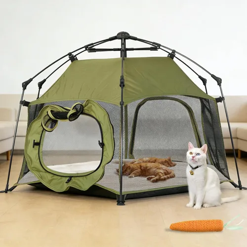 Catio Outdoor Cat Enclosure Cat Tent with 2 Doors, Waterproof & Portable, Mesh Wall, Connectable to Play Tunnels,Indoor/Outdoor Cats Enclosed