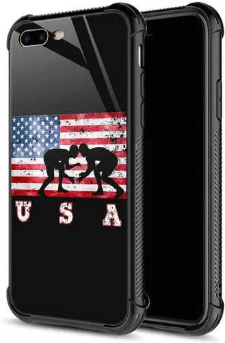 Miniatura 20 de Carcasa para iPhone 8 Plus, 9H de cristal templado para iPhone 7 Plus, para hombres y niños, diseño de patrón fresco a prueba de golpes, Bandera