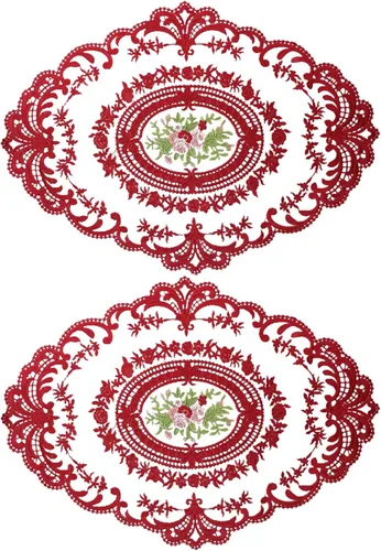 Miniatura 3 de Mantel para mesa auxiliar, manteles individuales de encaje, 2 piezas de malla ovalada bordada de flores de 16.5 x 12.2 pulgadas, manteles