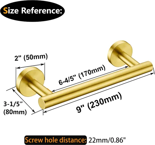 Miniatura 4 de Nolimas Toallero de mano de baño dorado cepillado, barras individuales, barra de toalla clásica de acero inoxidable montado en la pared, barra